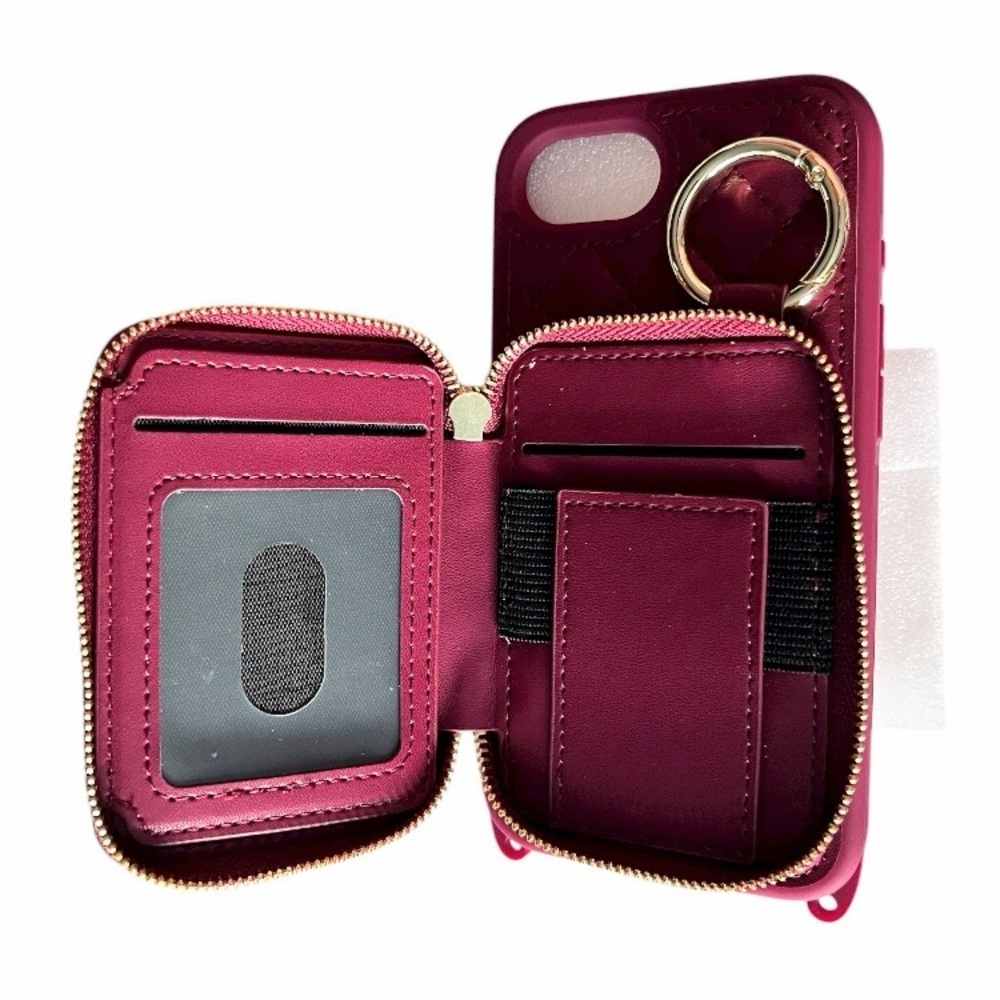 NIP Hamany iPhone 16e Wallet Card Case Crossbody With Strap Dark Red - Picture 8 of 11